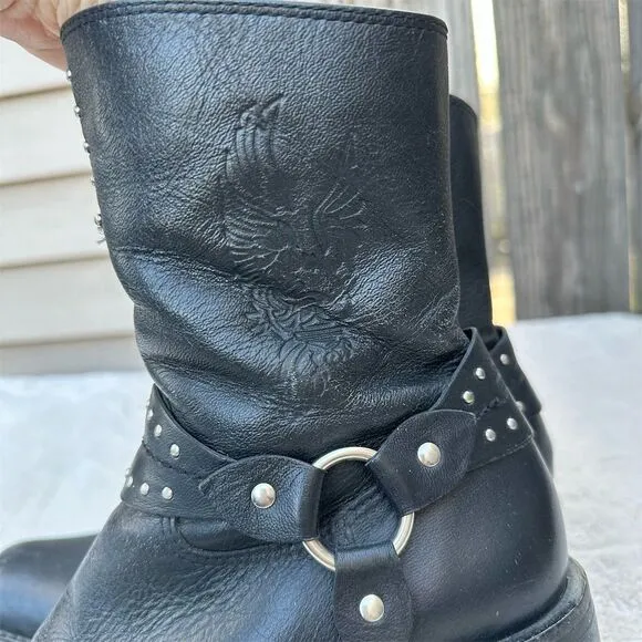 Harley-Davidson Women's Black Leather Biker Boots Size 6-6.5 Ankle Zip