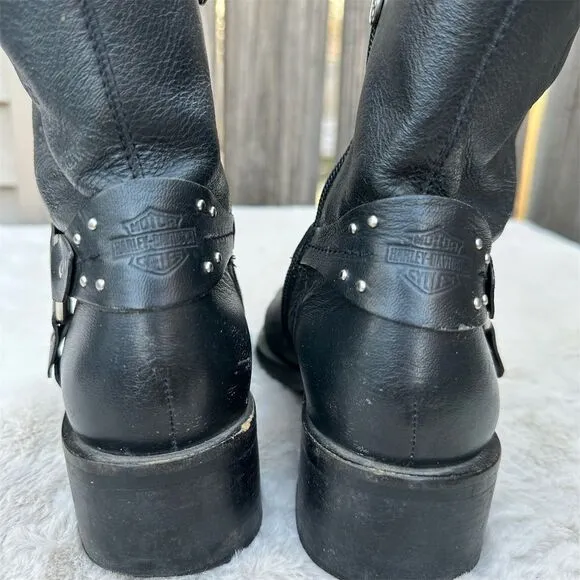 Harley-Davidson Women's Black Leather Biker Boots Size 6-6.5 Ankle Zip