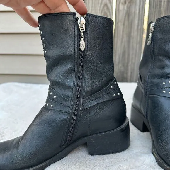 Harley-Davidson Women's Black Leather Biker Boots Size 6-6.5 Ankle Zip