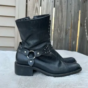 Harley-Davidson Women's Black Leather Biker Boots Size 6-6.5 Ankle Zip