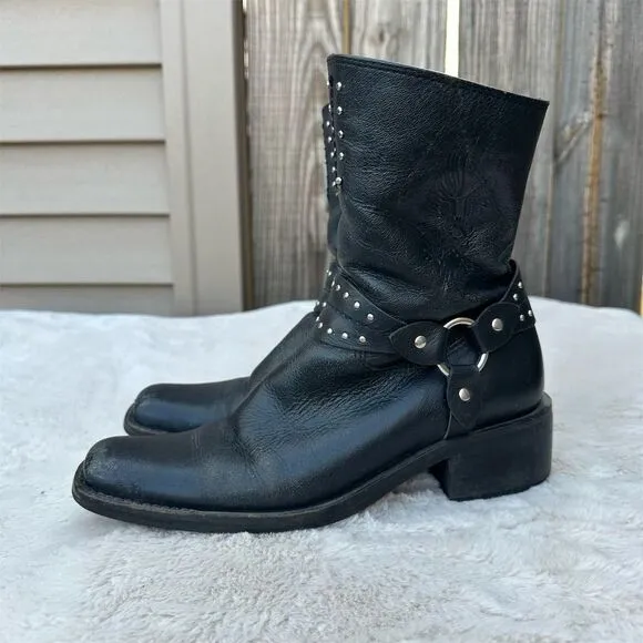 Harley-Davidson Women's Black Leather Biker Boots Size 6-6.5 Ankle Zip