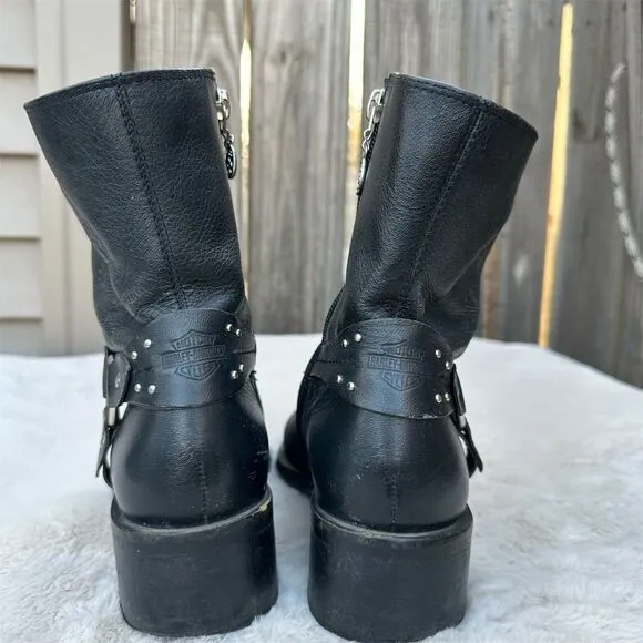 Harley-Davidson Women's Black Leather Biker Boots Size 6-6.5 Ankle Zip