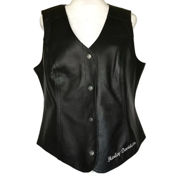 HARLEY-DAVIDSON Womens Genuine Leather Motorcycle Vest Classic Biker Style | L