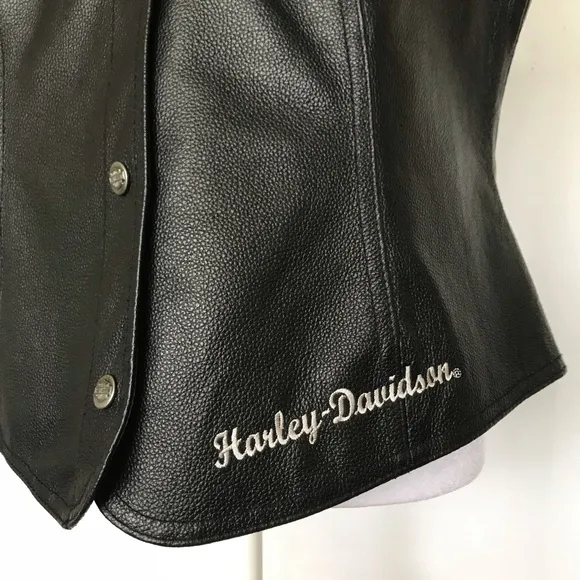 HARLEY-DAVIDSON Womens Genuine Leather Motorcycle Vest Classic Biker Style | L