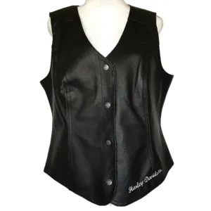 HARLEY-DAVIDSON Womens Genuine Leather Motorcycle Vest Classic Biker Style | L