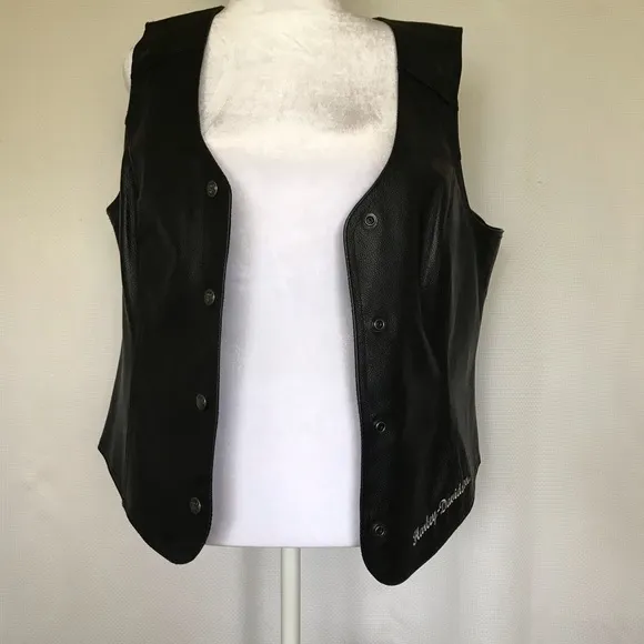 HARLEY-DAVIDSON Womens Genuine Leather Motorcycle Vest Classic Biker Style | L