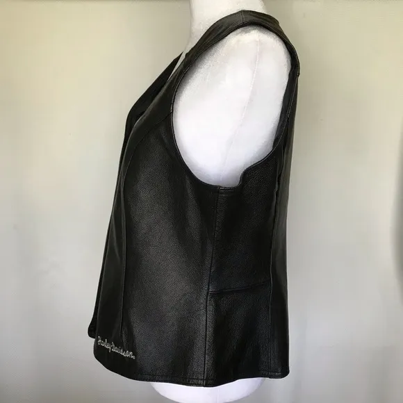 HARLEY-DAVIDSON Womens Genuine Leather Motorcycle Vest Classic Biker Style | L