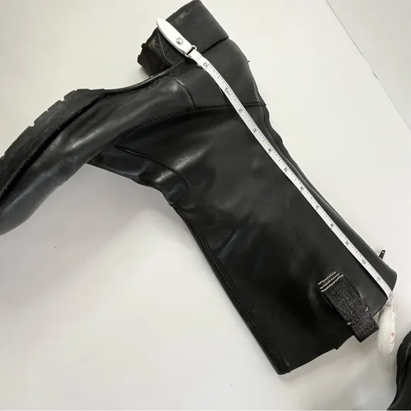 Harley Style Vintage Black Heeled Boots Round Toe Leather Pull-On Tabs Women's 9