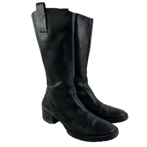 Harley Style Vintage Black Heeled Boots Round Toe Leather Pull-On Tabs Women's 9
