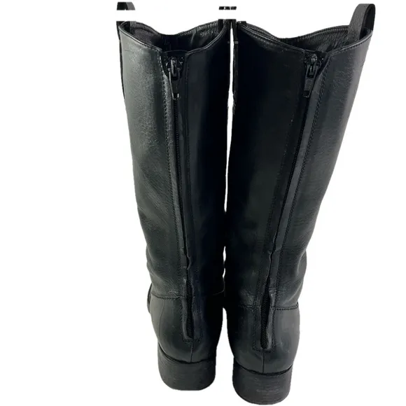 Harley Style Vintage Black Heeled Boots Round Toe Leather Pull-On Tabs Women's 9