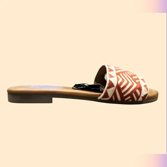 Haute Hippie Aztec Embro Orange Rust Slide SandalsSZ 9.5 NWT
