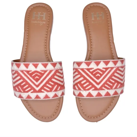 Haute Hippie Aztec Embro Orange Rust Slide SandalsSZ 9.5 NWT