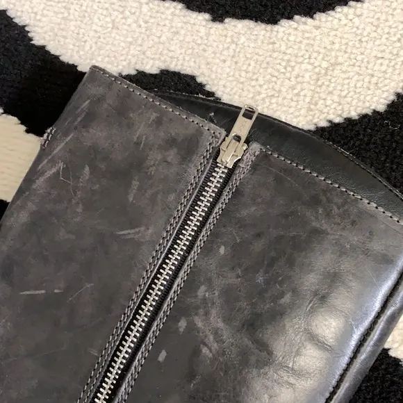 Hinge Devan Knee High Boots Slate Leather Zip Up Size 8