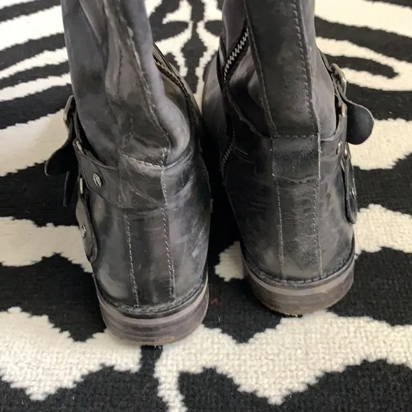 Hinge Devan Knee High Boots Slate Leather Zip Up Size 8