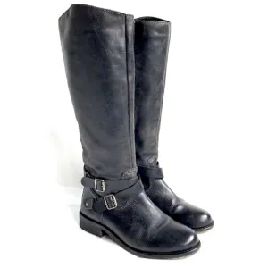 Hinge Devan Knee High Boots Slate Leather Zip Up Size 8