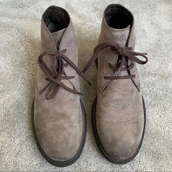 Hogan Brown Taupe Nubuck Desert Lace Up Chukka Boots Size 7.5