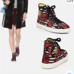 🎉Host Pick✨Charlotte Olympia Multicolor/Rose Print Canvas HighTop Sneakers SZ38