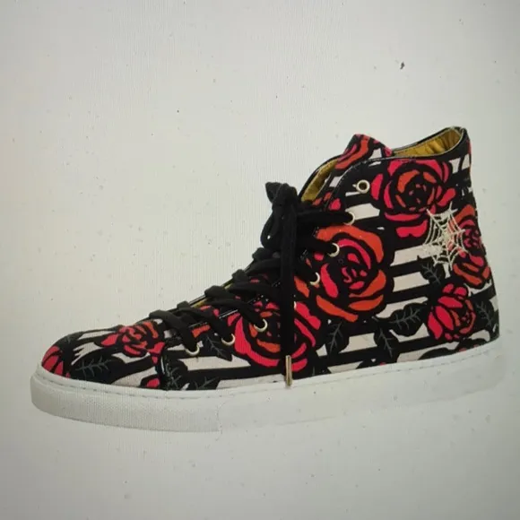 🎉Host Pick✨Charlotte Olympia Multicolor/Rose Print Canvas HighTop Sneakers SZ38