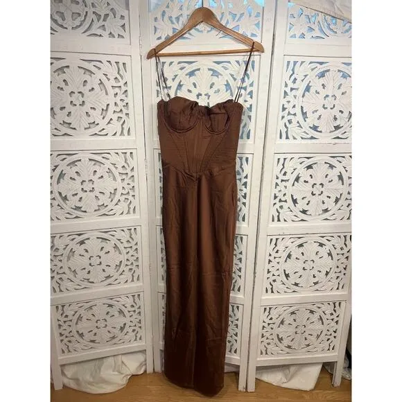 House of CB Charmaine Chocolate Corset Maxi Dress Size M Medium