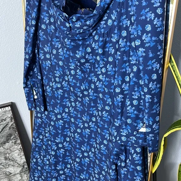 House of CB Gaia Sapphire Floral Puff Sleeve Midi Dress NWT