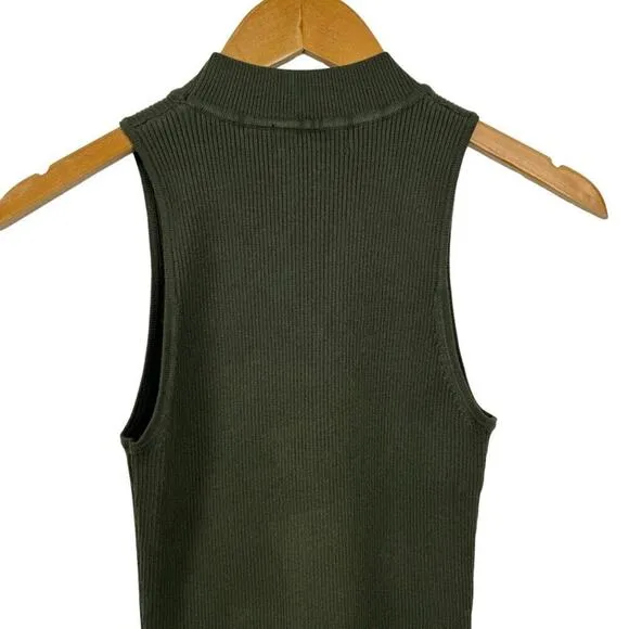 House of Harlow 1960 Sleeveless Mock Neck Ribbed Midi Dress Forest Green Small