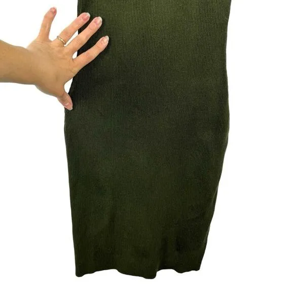 House of Harlow 1960 Sleeveless Mock Neck Ribbed Midi Dress Forest Green Small