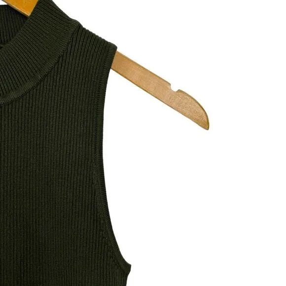 House of Harlow 1960 Sleeveless Mock Neck Ribbed Midi Dress Forest Green Small