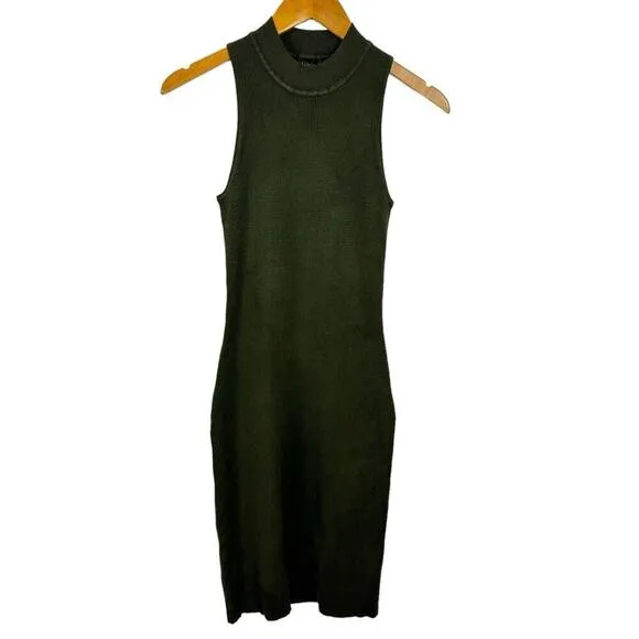 House of Harlow 1960 Sleeveless Mock Neck Ribbed Midi Dress Forest Green Small
