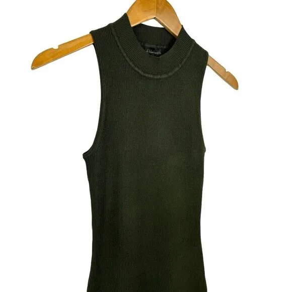 House of Harlow 1960 Sleeveless Mock Neck Ribbed Midi Dress Forest Green Small