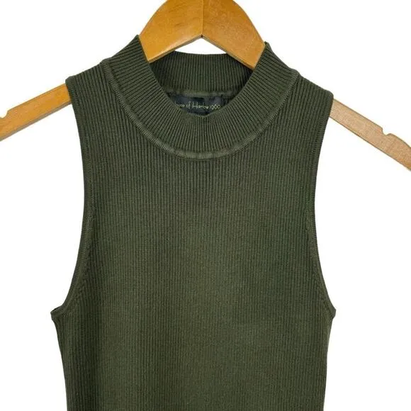 House of Harlow 1960 Sleeveless Mock Neck Ribbed Midi Dress Forest Green Small