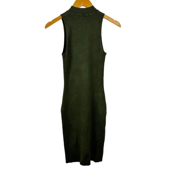 House of Harlow 1960 Sleeveless Mock Neck Ribbed Midi Dress Forest Green Small