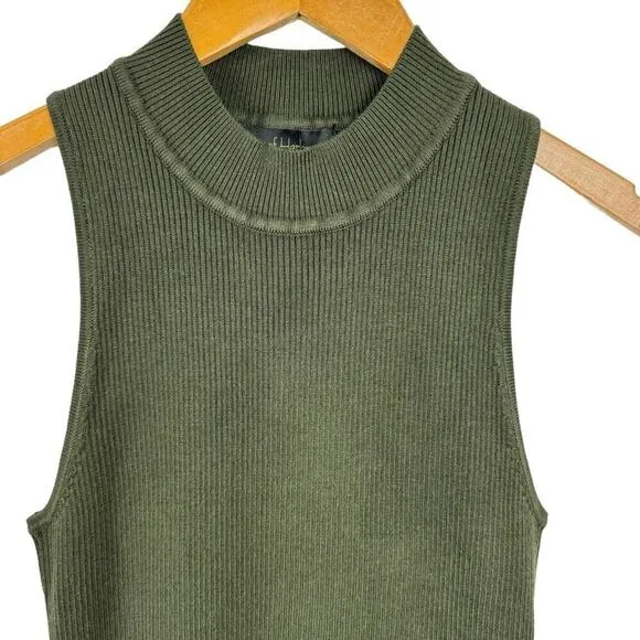 House of Harlow 1960 Sleeveless Mock Neck Ribbed Midi Dress Forest Green Small