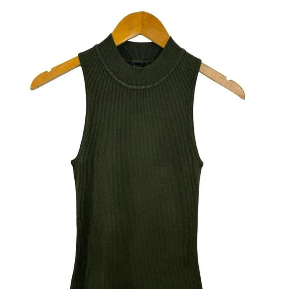 House of Harlow 1960 Sleeveless Mock Neck Ribbed Midi Dress Forest Green Small