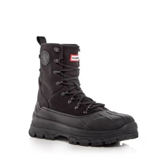 HUNTER Mens Black 1&quot; Platform Explorer Desert Toe Wedge Combat Boots 13
