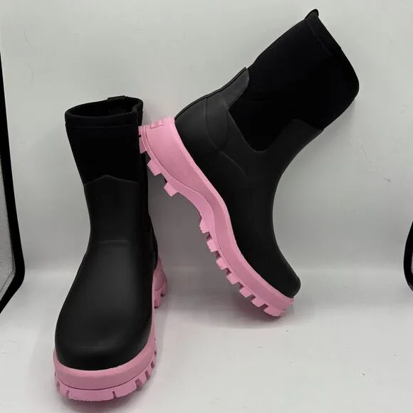 Hunter Women's Black Pink Fizz City Explorer Short Boots Size 6 Neoprene