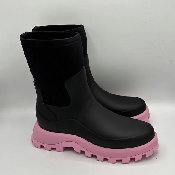 Hunter Women's Black Pink Fizz City Explorer Short Boots Size 6 Neoprene