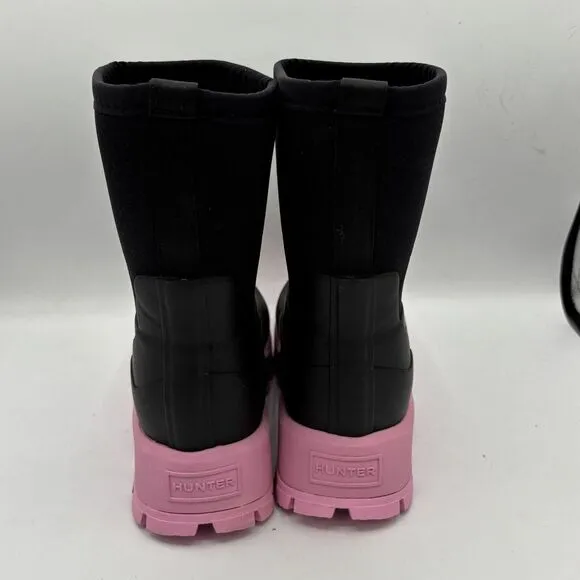 Hunter Women's Black Pink Fizz City Explorer Short Boots Size 6 Neoprene