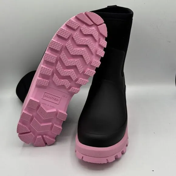 Hunter Women's Black Pink Fizz City Explorer Short Boots Size 6 Neoprene