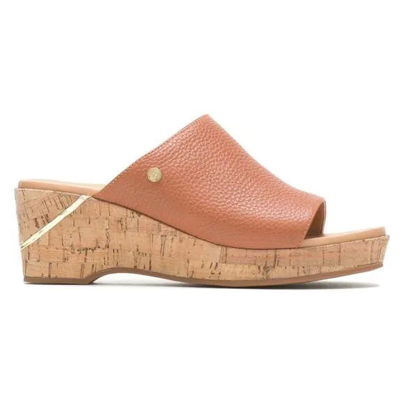 Hush Puppies Leather Wedge Slide Sandles Maya Mid Brown Size 9 NWB