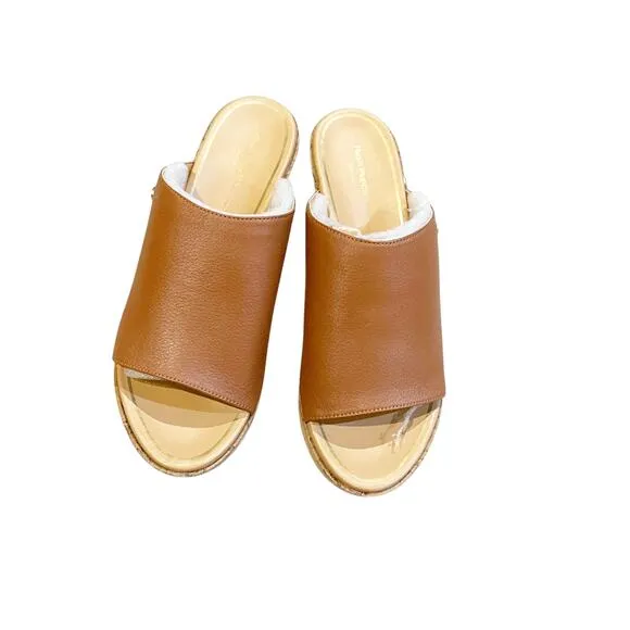 Hush Puppies Leather Wedge Slide Sandles Maya Mid Brown Size 9 NWB