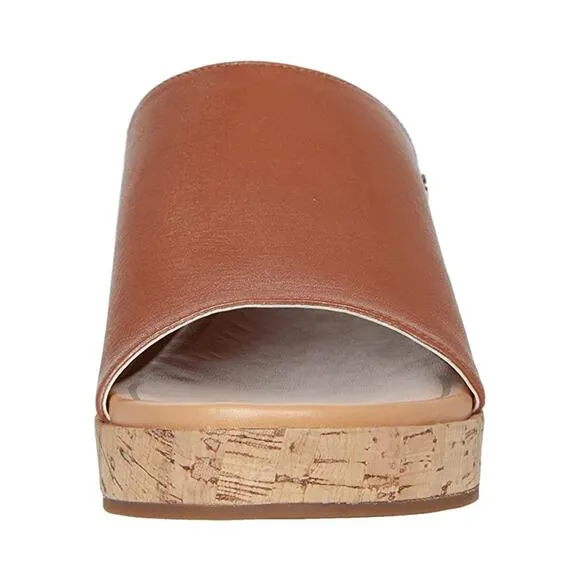 Hush Puppies Leather Wedge Slide Sandles Maya Mid Brown Size 9 NWB