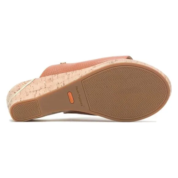 Hush Puppies Leather Wedge Slide Sandles Maya Mid Brown Size 9 NWB