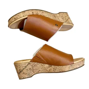 Hush Puppies Leather Wedge Slide Sandles Maya Mid Brown Size 9 NWB