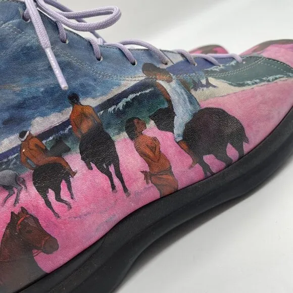 Icon Native American Graphic Print Short Boots Leather Women Sz 9M USA Artsy