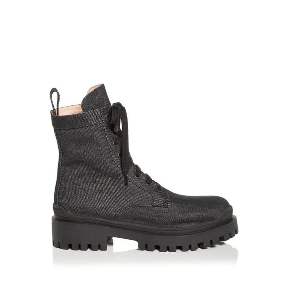 ILIO SMERALDO Womens Black Pull Tab Eyelet Sulcer Toe Block Heel Combat Boots 37