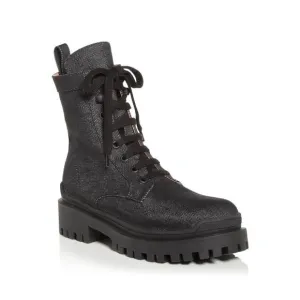 ILIO SMERALDO Womens Black Pull Tab Eyelet Sulcer Toe Block Heel Combat Boots 37