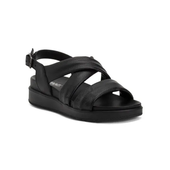 IMAC Black Made In Italy Leather Comfort Wedge Sandals