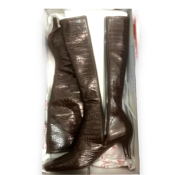 Impo Noland coffee Brown faux Crocodilian Textured Heel Boots knee stretch 9.5M