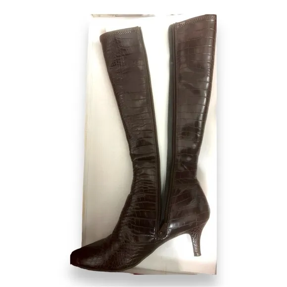 Impo Noland coffee Brown faux Crocodilian Textured Heel Boots knee stretch 9.5M