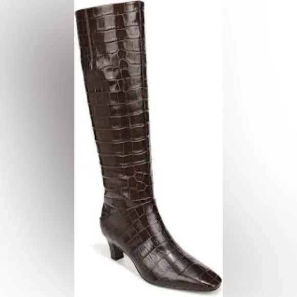 Impo Noland coffee Brown faux Crocodilian Textured Heel Boots knee stretch 9.5M